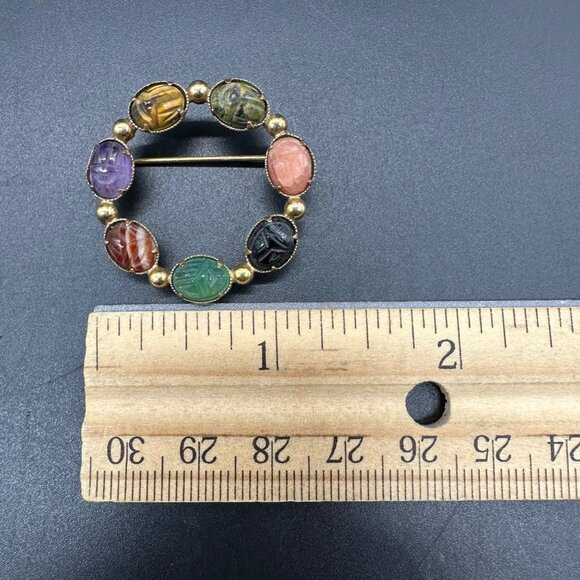 Vintage Brooch Pin Alice Caviness Gold Filled Scarab Egyptian Revival Gemstones - Picture 9 of 9
